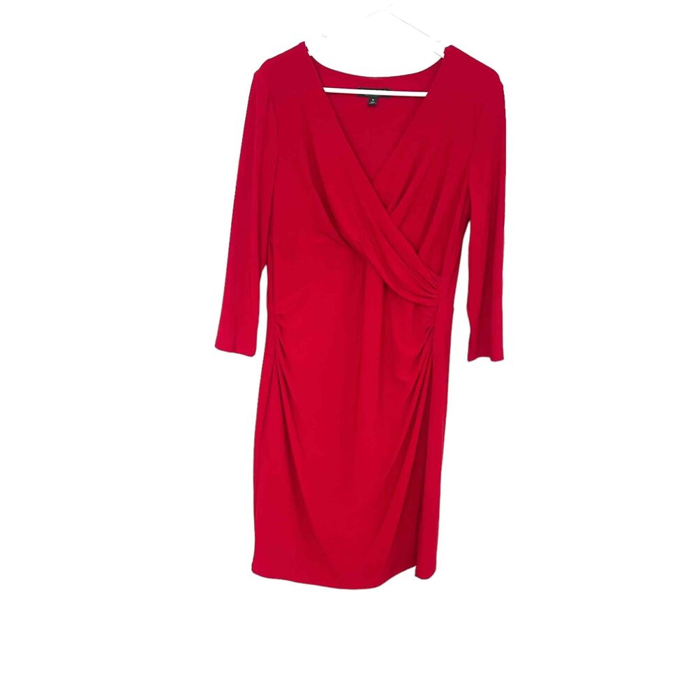 Lauren Ralph Lauren Womens Red Faux Wrap Dress Size 12 Knee-Length 3/4 Sleeve‎